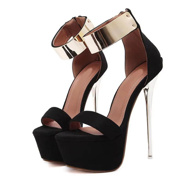 Sexy Metal Ankle Strap Platform Sandals For Pole Dance